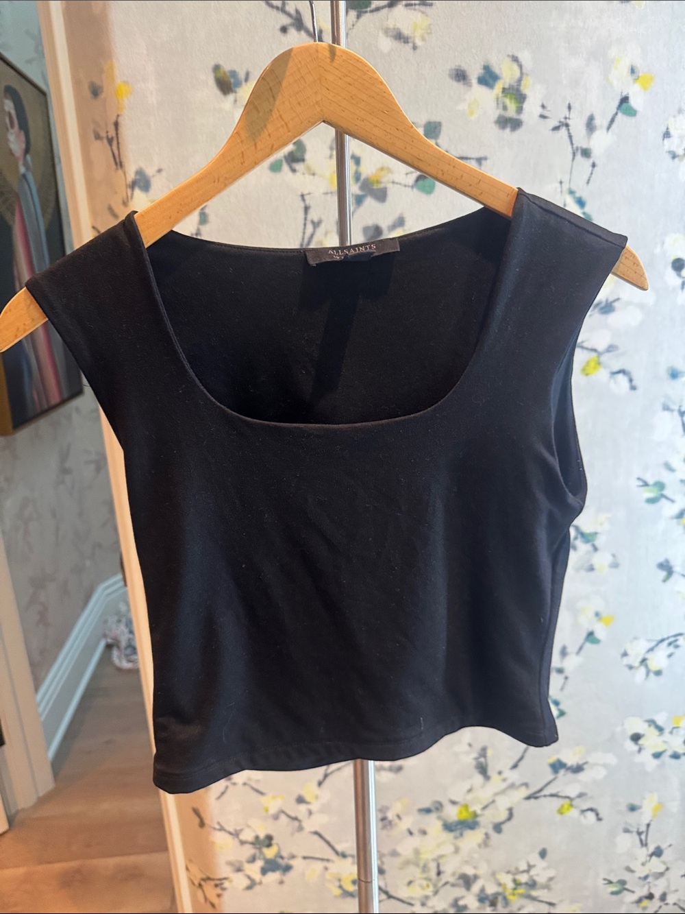 All Saints Black Scoop-Neck Crop Top